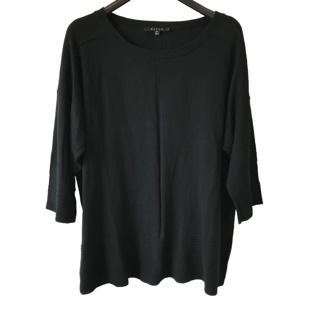 Cyrus Sweater Tunic black Ribbed Cotton Viscose Blend  Womens Plus Sz 2X